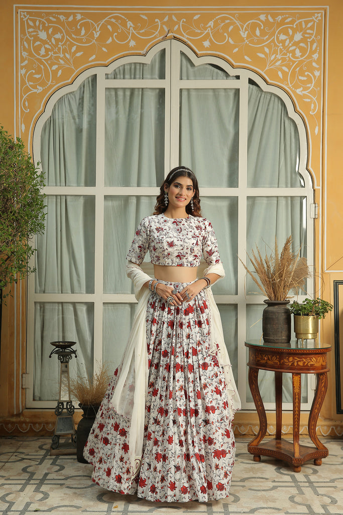 HIGH NECK HEAVY EMBROIDERED BLOUSE WITH STATEMENT LEHENGA DUPATTA SET