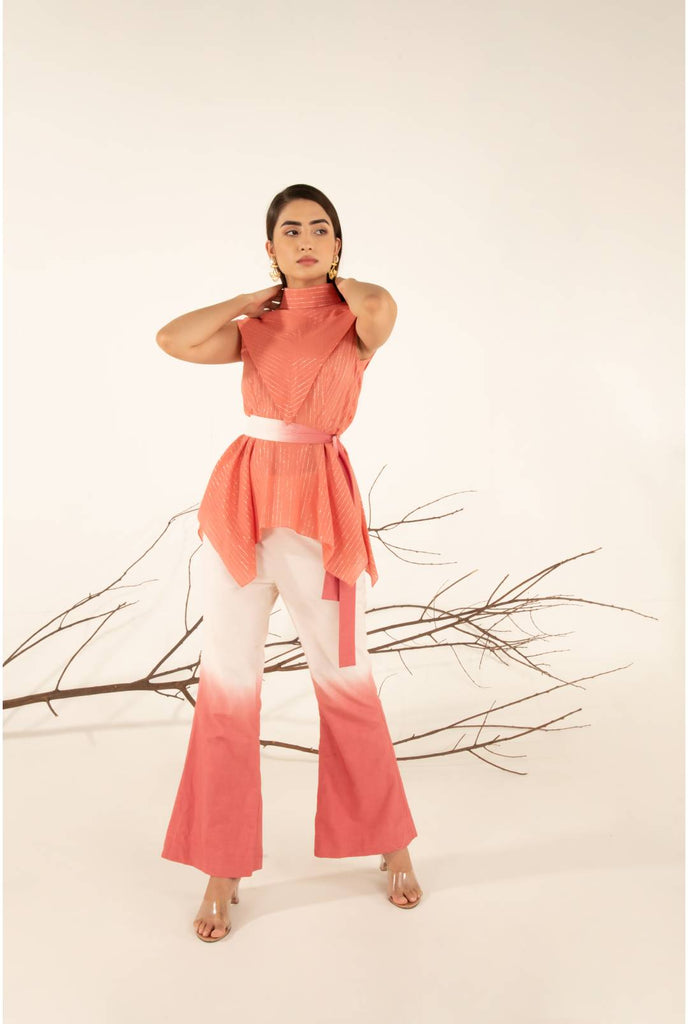 SUN KISSED CORAL SILVER LINING TOP WITH OMBRE PANT SET