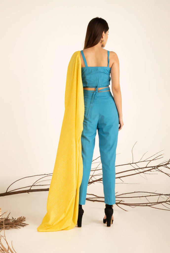 MIMOSA YELLOW CAPE WITH TIE UP TOP AND PANT SET